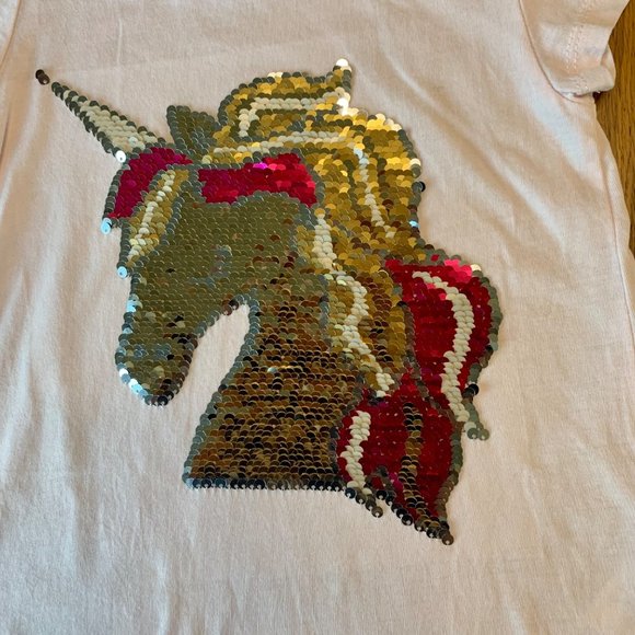 SEED HERITAGE Girls Unicorn T-Shirt 4 4T Flip Sequins Tee Top Girl Pale Pink - Picture 4 of 6